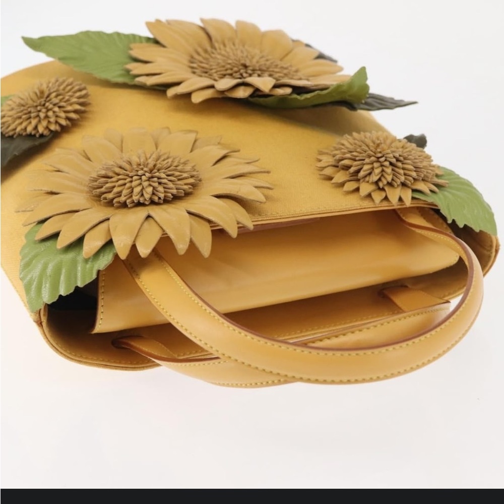 Salvatore Ferragamo Yellow Floral Appliqué Tote with Green Leaf Accents - Picture 6 of 16
